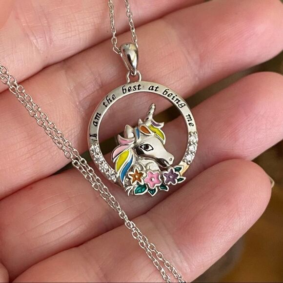 Unicorn “I Am The Best At Being Me” Sterling Silver Necklace - Picture 1 of 3